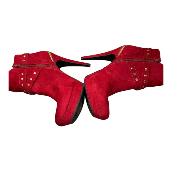 GUESS Women’s Red & Gold Studded Stiletto Ankle Boots – Size 9.5 - Picture 9 of 14